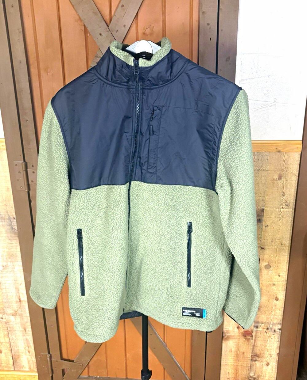 Huffer Men's Green/Black Colorblock Full Zip Stand-Up Collar Jacket Size S